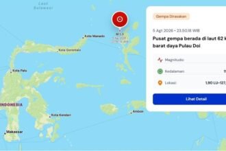 Gempa M5,9 mengguncang Laut Maluku pada Rabu malam dengan getaran dirasakan di Manado, Minahasa, Minahasa Utara, dan Tomohon.