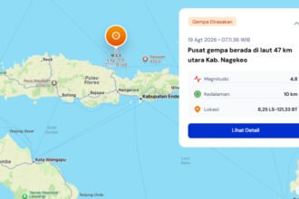Gempa bumi magnitudo 4,8 mengguncang wilayah Nagekeo, NTT, Rabu pagi, dengan pusat gempa berada di laut.