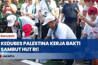 Sambut HUT Ke-81 RI, Kedubes dan Diaspora Palestina Gelar Kerja Bakti Sukarela di Jakarta