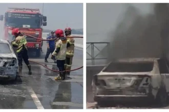 Sedan Mewah Ludes Dilalap Si Jago Merah di Tol Layang MBZ, Pengemudi Lansia Selamat