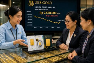 Harga emas Pegadaian terbaru 4 Agustus 2026 turun untuk produk Galeri24 dan UBS, dengan penurunan hingga Rp8.000 per gram.
