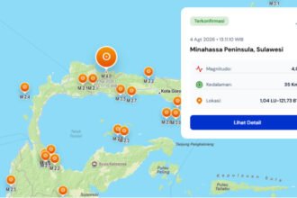 Gempa Magnitudo 4,0 mengguncang Semenanjung Minahassa, Sulawesi, pada 4 Agustus 2026. BMKG memastikan pusat gempa berada di kedalaman 35 kilometer dengan parameter yang telah terkonfirmasi.