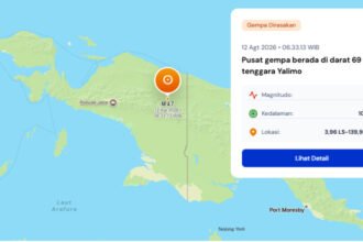 Gempa magnitudo 4,7 mengguncang wilayah tenggara Yalimo, Papua Pegunungan, Rabu pagi, dengan getaran dirasakan hingga Wamena.