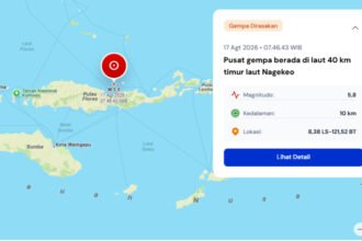 Gempa magnitudo 5,8 mengguncang wilayah laut timur laut Nagekeo dan dirasakan di sejumlah daerah di Nusa Tenggara Timur.