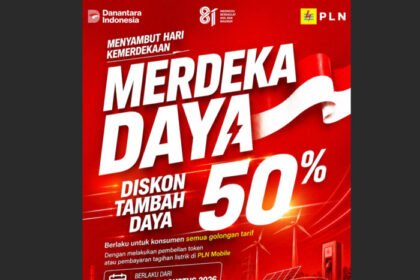 PLN menghadirkan promo 'Merdeka Daya' berupa diskon tambah daya listrik 50 persen dalam rangka HUT ke-81 Kemerdekaan RI.