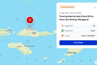 Gempa magnitudo 5,2 kembali mengguncang wilayah Flores pada Sabtu pagi, 22 Agustus 2026.