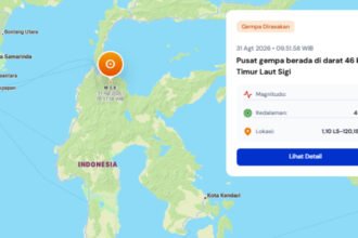 Gempa bermagnitudo 3,6 mengguncang wilayah daratan 46 kilometer timur laut Sigi, Senin pagi.