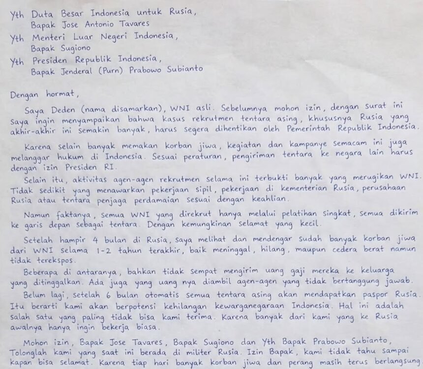 WNI Terjebak Jadi Tentara Rusia, Kirim Surat Terbuka Minta Tolong Dipulangkan ke Indonesia