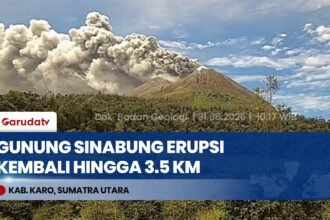 Erupsi Gunung Sinabung Berlangsung 991 Detik, Kolom Abu Capai 3,5 Kilometer