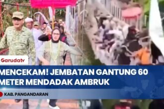Jembatan Gantung Pongpet Pangandaran Ambruk Saat Diresmikan, Bupati dan 50 Orang Terjatuh