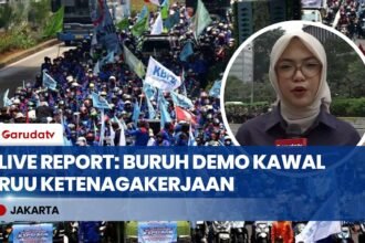 Live Report dari Thamrin: Ribuan Buruh KBPBI Turun Ke Jalan Kawal Pembahasan RUU Ketenagakerjaan