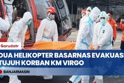 Dua Helikopter Basarnas Evakuasi 7 Korban KM Virgo Transport 8 ke Banjarmasin