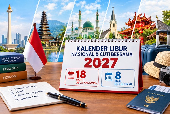 Pemerintah menetapkan 18 hari libur nasional dan delapan hari cuti bersama sepanjang 2027 melalui SKB tiga menteri.