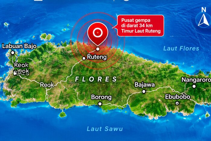Gempa M5,3 terjadi di darat 34 kilometer timur laut Ruteng, NTT, dengan kedalaman 10 kilometer dan dirasakan hingga sejumlah wilayah.