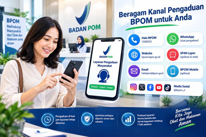 BPOM membuka beragam kanal pengaduan, mulai dari Halo BPOM hingga aplikasi dan media sosial, dengan jaminan kerahasiaan identitas pelapor serta tindak lanjut laporan.