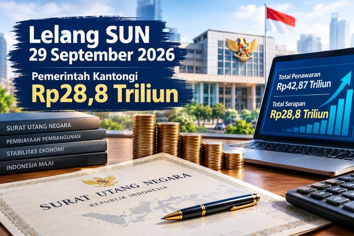 Pemerintah menyerap Rp28,8 triliun melalui lelang sembilan seri SUN pada 29 September 2026 dari total penawaran Rp42,87 triliun.