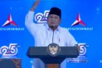 Presiden Prabowo Subianto menyampaikan pesan tentang pentingnya menjaga kerukunan dalam demokrasi saat HUT ke-25 Partai Demokrat di Jakarta.