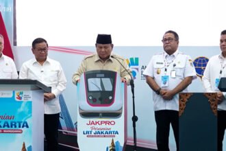Presiden Prabowo Subianto meresmikan LRT Jakarta jalur Kelapa Gading-Manggarai di Stasiun Manggarai, Jakarta, Rabu (16/9/2026).
