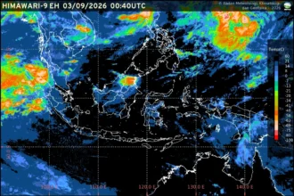 BMKG memprakirakan cuaca ibu kota provinsi Indonesia pada 3 September 2026, dengan hujan ringan, awan tebal, udara kabur hingga petir di sejumlah daerah.