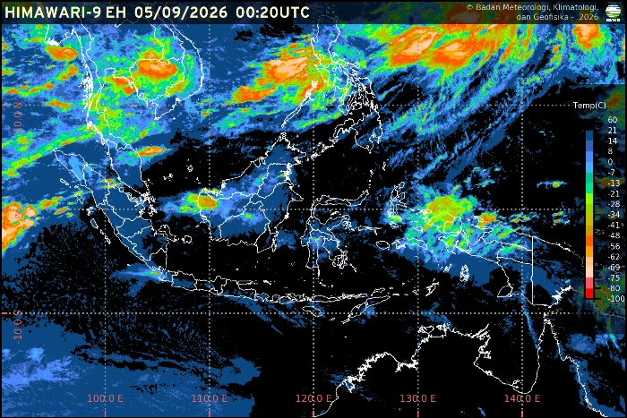 Prakiraan cuaca ibu kota provinsi se-Indonesia pada Sabtu, 5 September 2026, berdasarkan informasi BMKG.