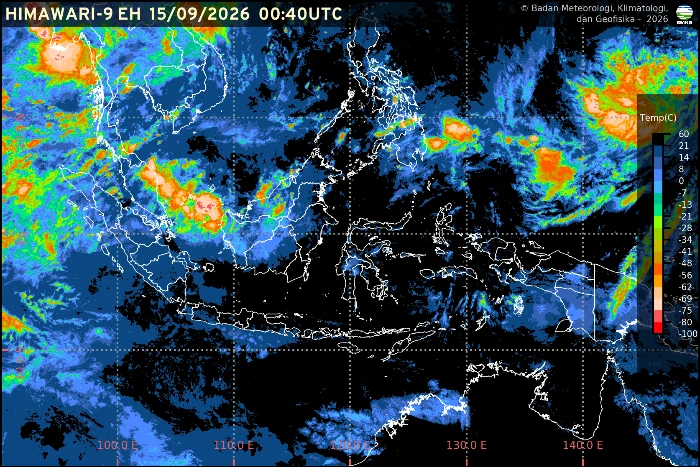 Prakiraan cuaca BMKG untuk ibu kota provinsi di Indonesia pada Selasa, 15 September 2026.