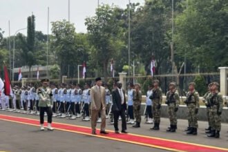 Menhan Sjafrie Sjamsoeddin menyambut Menhan Sudan Hassan Daoud Kabroun Kayan dalam kunjungan resmi di Jakarta.