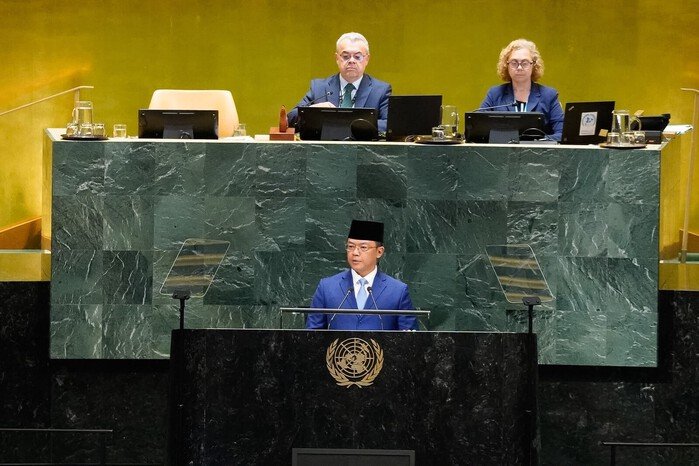 enlu RI Sugiono menyampaikan Pernyataan Nasional Indonesia pada Debat Umum Sidang Majelis Umum PBB ke-81 di New York.
