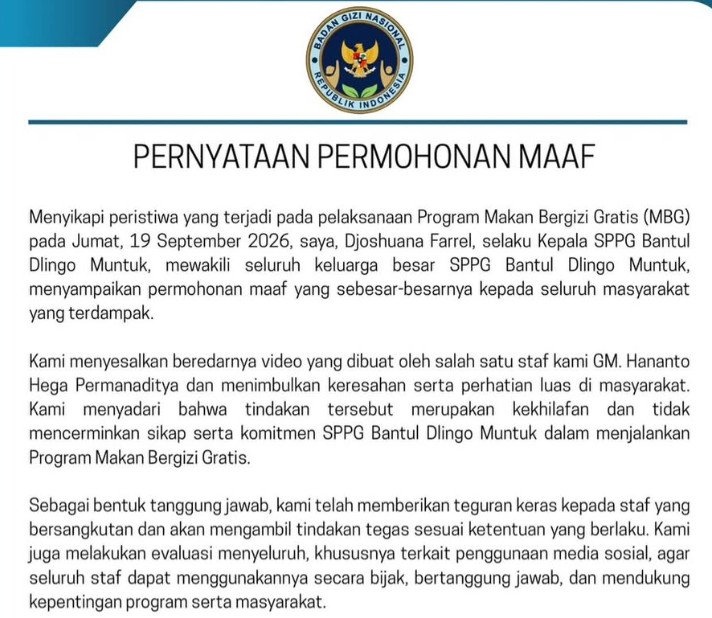 Buat Candaan Korban Keracunan MBG, Pegawai SPPG Bantul Ditegur Keras dan Terancam Sanksi