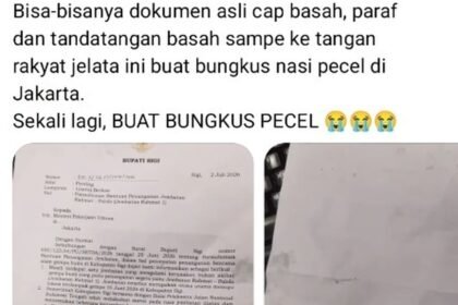 Surat Resmi Bupati Sigi Beredar Jadi Bungkus Nasi Pecel di Kuningan, Kementerian PU Minta Maaf