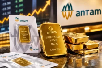 Emas batangan Antam dengan harga terbaru Rp2,54 juta per gram dan harga jual kembali Rp2,335 juta per gram pada 23 Oktober 2026.
