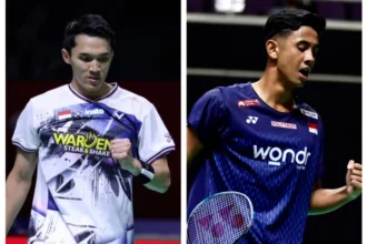 Jonatan Christie dan Alwi Farhan bertemu dalam duel sesama wakil Indonesia pada babak 16 besar Denmark Open 2026 di Odense, Denmark.