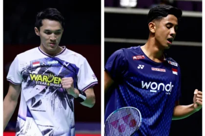 Jonatan Christie dan Alwi Farhan bertemu dalam duel sesama wakil Indonesia pada babak 16 besar Denmark Open 2026 di Odense, Denmark.