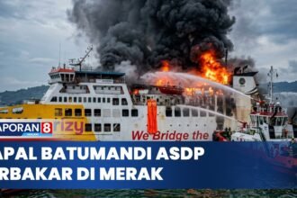Kapal Batumandi Milik ASDP Terbakar Saat Hendak Sandar di Pelabuhan Merak Cilegon Banten