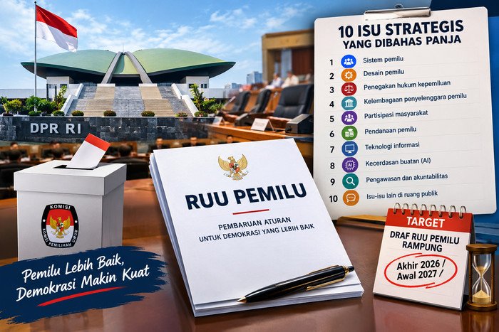 Ketua Komisi II DPR RI Muhammad Rifqinizamy Karsayuda menyampaikan perkembangan pembahasan RUU Pemilu di Kompleks Parlemen Senayan, Jakarta.