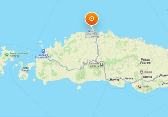 Gempa M4,7 terjadi di daratan 40 kilometer utara Ruteng, Manggarai, NTT, pada kedalaman 10 kilometer dan terasa II-III MMI.