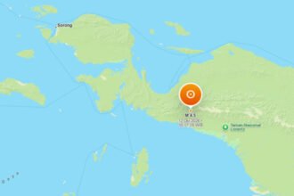 Gempa bermagnitudo 4,5 berpusat di darat, sekitar 7 kilometer tenggara Deiyai, Papua Tengah, Senin pagi, 12 Oktober 2026.
