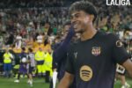 Barcelona merayakan gol dalam pertandingan melawan Real Betis pada pekan kesembilan Liga Spanyol 2026/2027 di Stadion La Cartuja