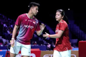 Amri Syahnawi dan Nita Violina Marwah bersiap menghadapi rekan senegara Dejan Ferdinansyah/Felisha Pasaribu pada babak 16 besar Hylo Open 2026 di Jerman.