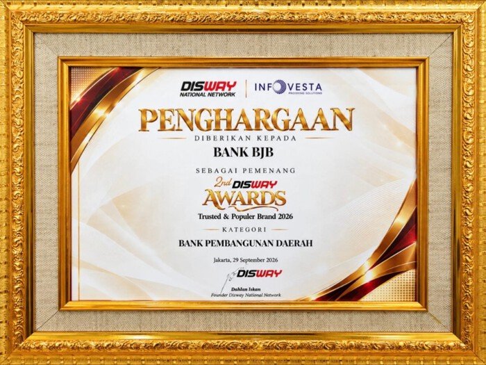 bank bjb meraih penghargaan Trusted & Popular Brand 2026 kategori Bank Pembangunan Daerah melalui riset publik yang melibatkan 20.000 responden.